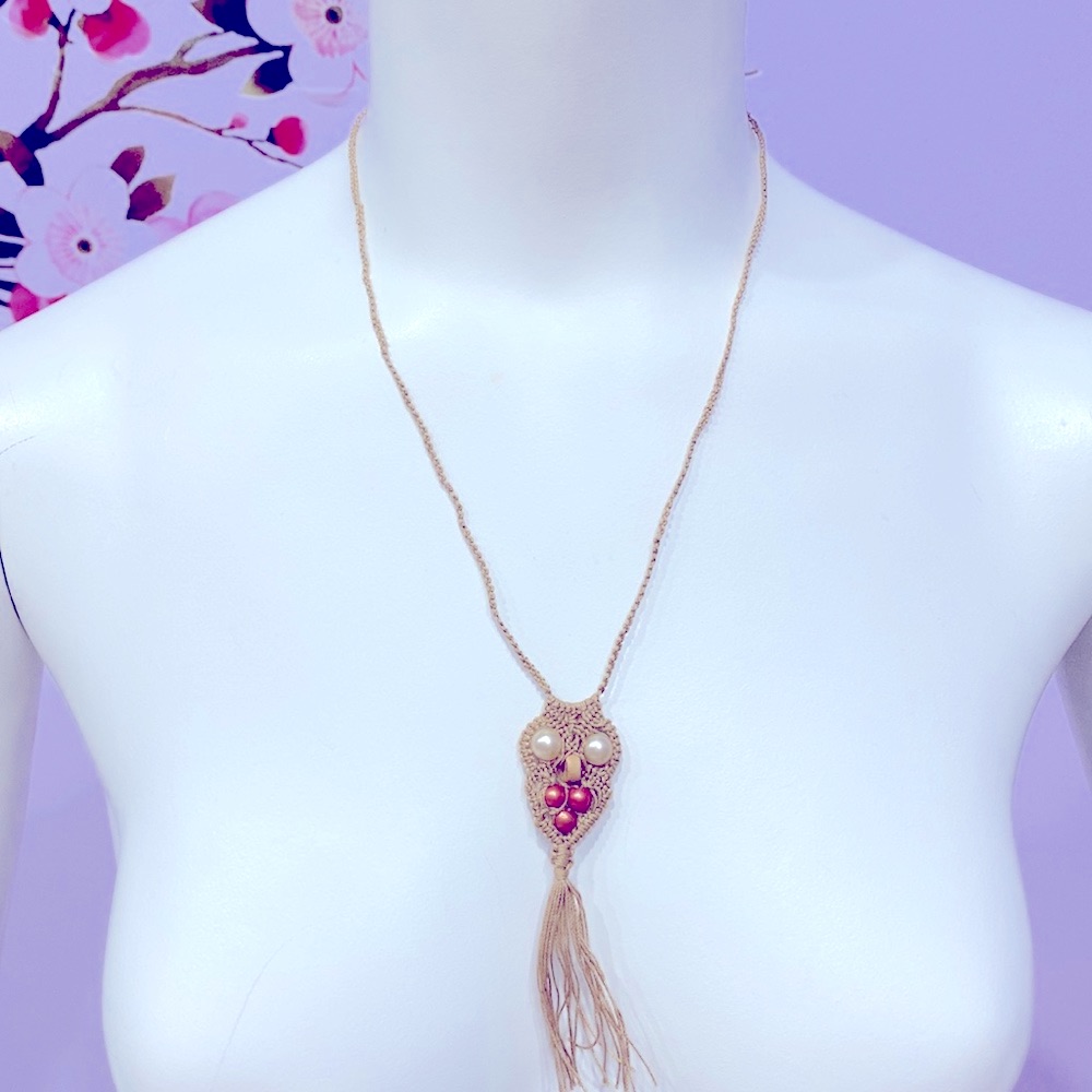 Handcrafted Owl Macrame Crochet Beads Necklace Tassel Cool Gift Decor !